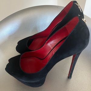 Cesare Paciotti black suede peep toe pumps. Made in Italy